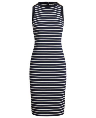 Petite Striped Crewneck Sheath Dress