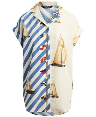 Petite Kahlie Striped Sailboat-Print Shirt