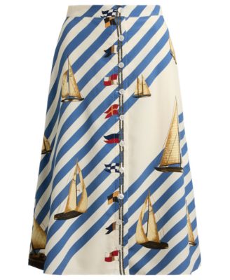 Petite Print Button-Front Crepe Skirt