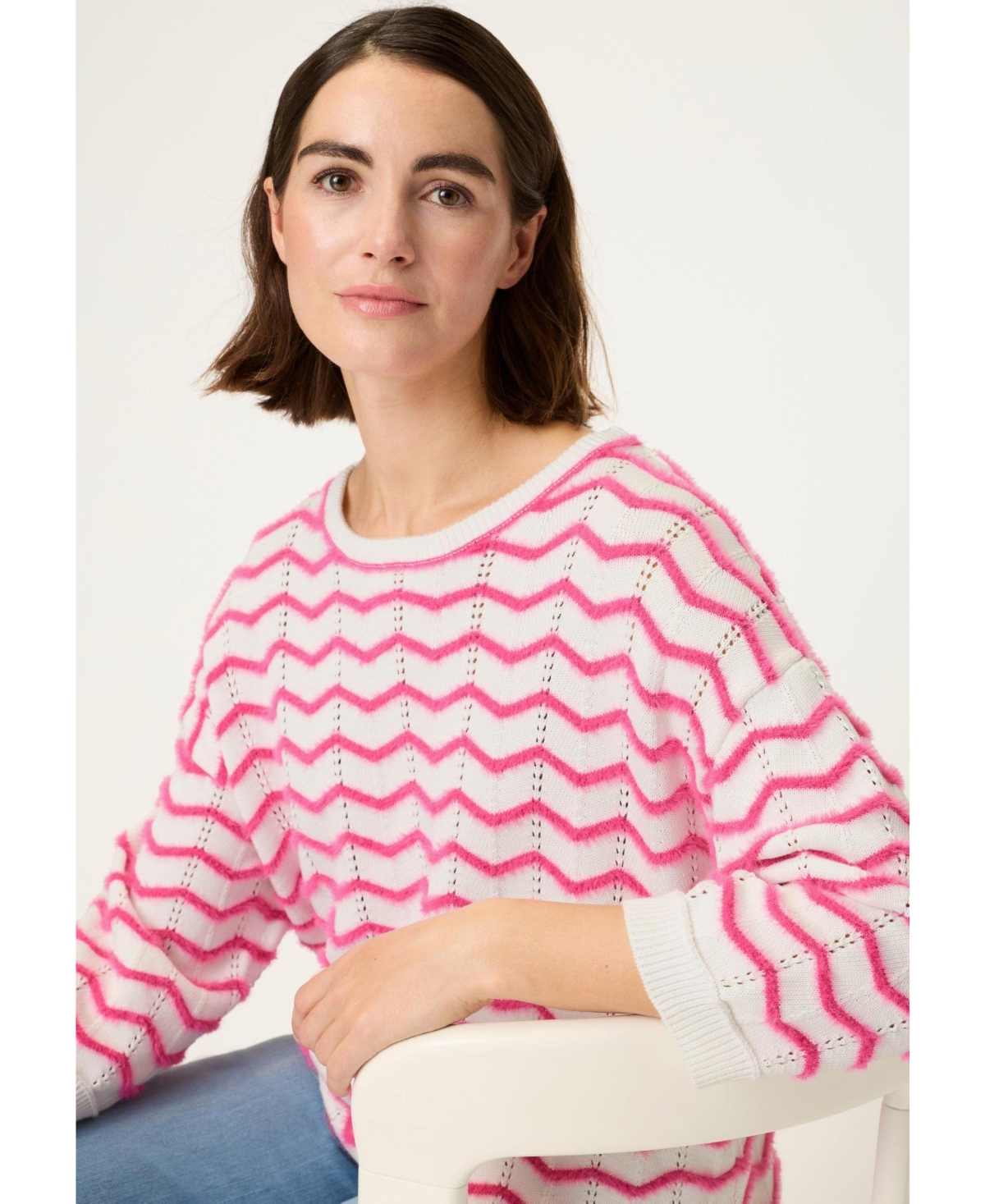 Olsen Women's Chevron Eyelash Knit Sweater
