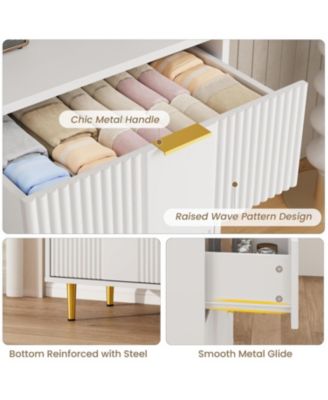 Fluted Dresser for Bedroom with 5 Drawers, 44.3" Tall Modern Chest of Drawers with Metal Handle