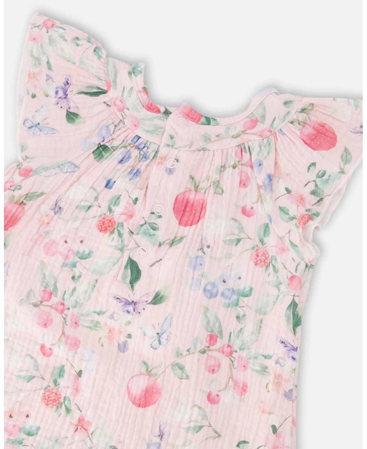Deux par Baby Girls Cotton Muslin Dress and Bloomer Set Pink Printed Berries