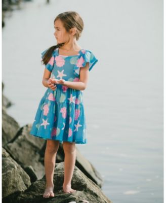 Toddler Girls Crinkle Jersey Dress Blue Shell Print