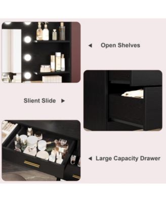 61" Vanity Desk with Lighted Mirror, 8 Drawers & 3 Light Modes