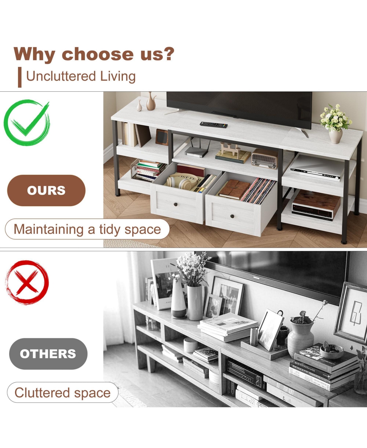 Gaomon 63" Industrial Tv Stand with 2 Drawers, Entertainment Center with Open Storage Shelves