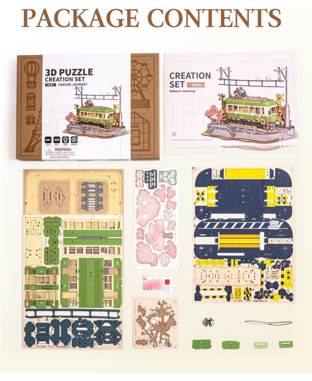 Robotime 3D Wooden Puzzles for Adults-Sakura Journey Tram, Model Car Kits Building Set for Adults, Diy Hobby Craft Kits Creative Gift