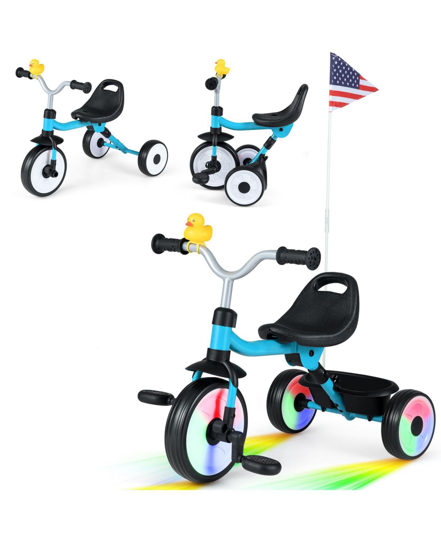 Детская игрушка Mecale 3-in-1 Light-Up Toddler Tricycle with Storage Basket, Ages 2+, цвет: Синий — фото 1