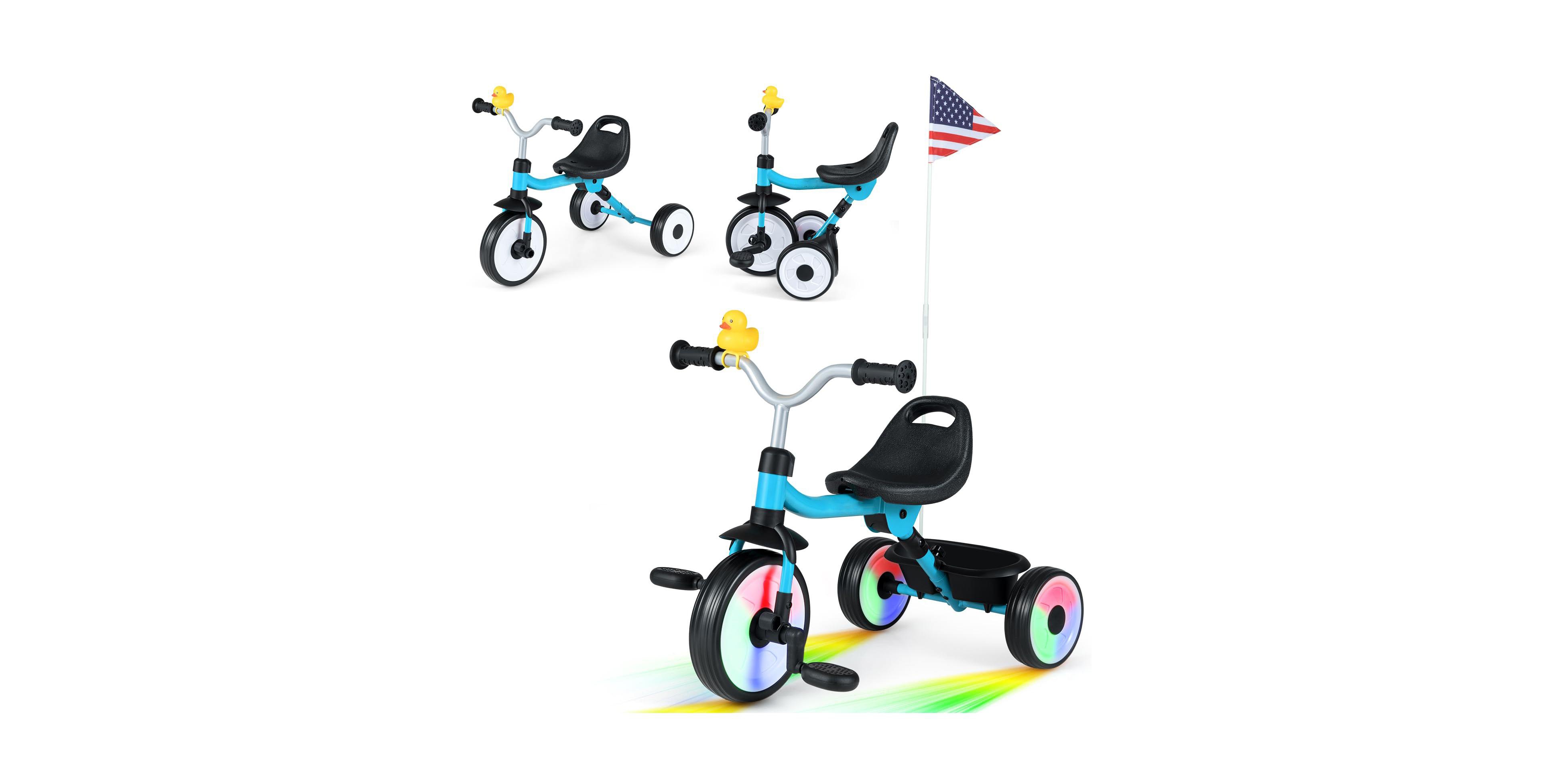 Mecale 3-in-1 Light-Up Toddler Tricycle with Storage Basket, Ages 2+