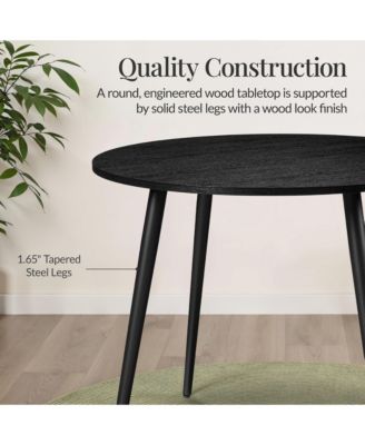 Round Mid-Century Modern 35.5in Dining Table, Dinette for Home or Kitchen w/Wood Finish Steel Legs 