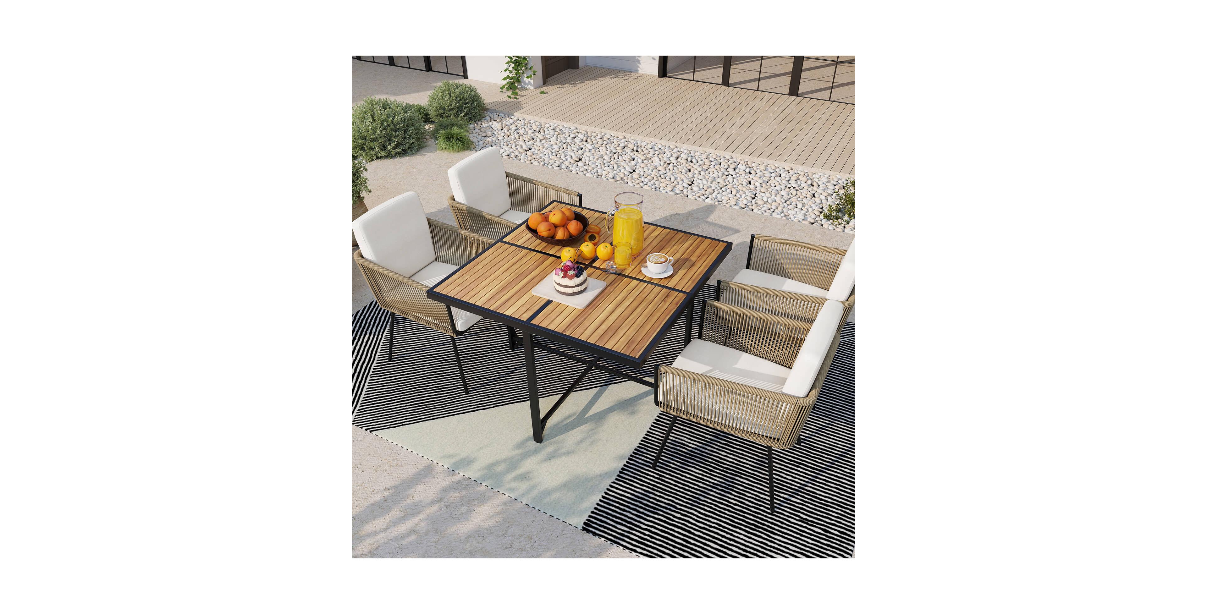 Costway 5 Pieces Patio Dining Set Outdoor Rectangular Table and Chairs Furniture Set