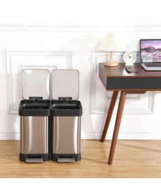 10 Gallon/40L Dual Compartment Trash Can, Fingerprint-Resistant, Soft-Close Lids, Touchless Foot Pedal Garbage Bin for Kitchen, Bathroom