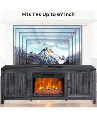 Fireplace TV Stand for 65" TV with Overheat Protection, Remote, LED, Storage Cabinets, Farmhouse Style