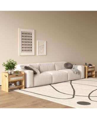 Boho Rattan Bedside Table with Type-C Charging Station, Nightstand with 1 Storage Drawer & Open Shelf