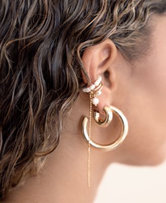 Cultivated Pearl Drama Gold Cuff Earrings Set