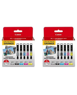 CLI-251 5-Color Ink Pack for MG5620, MG6620, MG7520 PIXMA Series Printers, 2-Pack