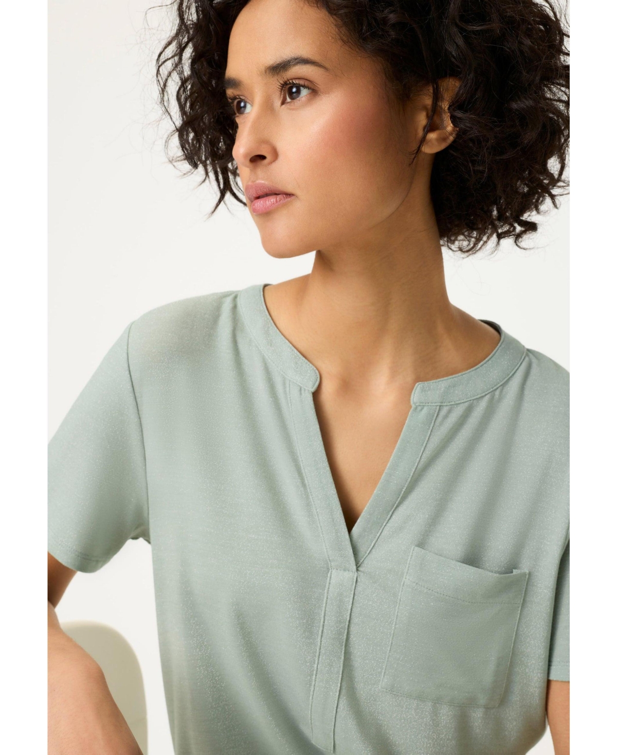 Olsen Women's Shimmer Split Neck T-Shirt