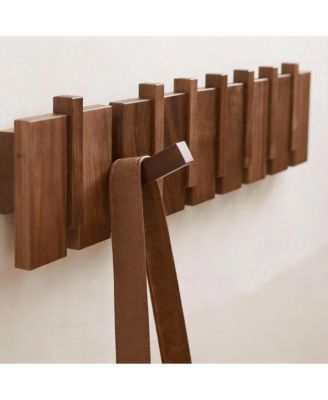 Wood Piano Key Style Wall Coat Rack with 6 Hooks