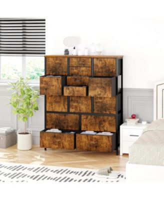 48" H Tall Dresser with 15 Drawers, Fabric Storage Dresser with Steel Frame & Wood Top, Sturdy Dressers for Bedroom, Closet, Hallway