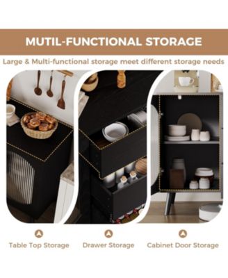 Sideboard Buffet Cabinet with Storage, Buffet Cabinet with Fluted Glass Sliding Doors and Drawers, Sideboard for Kitchen