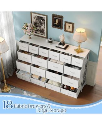 18 Drawers Dresser with MDF, PB, Cationic Fabric, Iron, and PU Long Storage Cabinet for Bedroom, Living Room, or Hallway