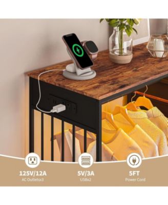 49.2" w Dresser with Hanging Rack & LED Lights, 6-Drawer Closet Organizer with Charging Station, Tall Storage Tower for Bedroom