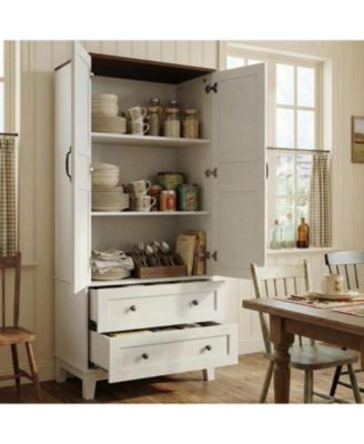 Farmhouse Kitchen Pantry Cabinet, Freestanding Storage Cabinet w/ 2 Adjustable Shelves, Wood Cupboard Pantry for Kitchen
