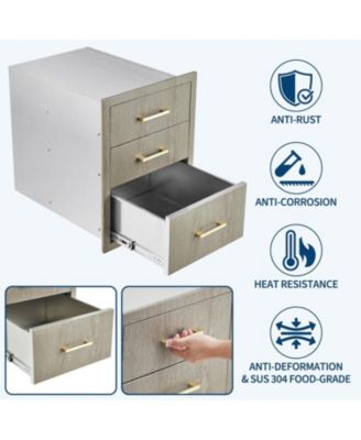PeakPursuit Stainless Steel Outdoor Kitchen Triple Drawers - Heavy Duty with Handles, Weather-Resistant Flush Mount for BBQ Island