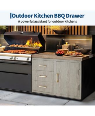 PeakPursuit Stainless Steel Outdoor Kitchen Door Drawer Combo - Triple Drawers & Access Door, Propane Storage & Adjustable Garbage Ring