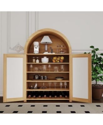 47.8" Farmhouse Arched Shoe Cabinet with Rattan Doors, 5-Tier Shoe Rack with Adjustable Shelves, Storage Cabinet Organizer for Entryway