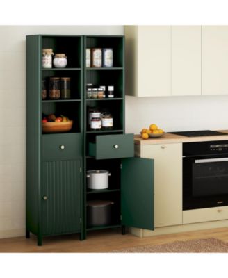 67" Tall Narrow Bathroom Floor Cabinet with Fluted Door, Slim Storage Tower