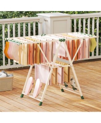 Clothes Drying Rack with Height-Adjustable Wings, Folding Laundry Rack