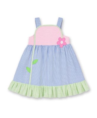 Toddler Girls Seersucker Dress With Flower