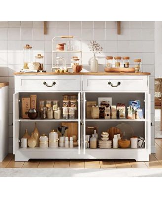 57" White Farmhouse 4-Door Sideboard with 2 Drawers