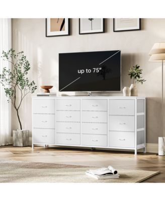 63" Black Fabric 14-Drawer Dresser TV Stand, with Power Outlet for 65-75" TVs