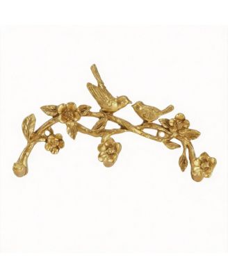 Vintage Gold Metal Hook Rack with 3 Hooks, Birds & Flowers Design
