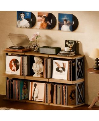 2-Tier Vinyl Record Storage Holder: 80-100 LPs, Multi-Use, Durable Iron-Wood