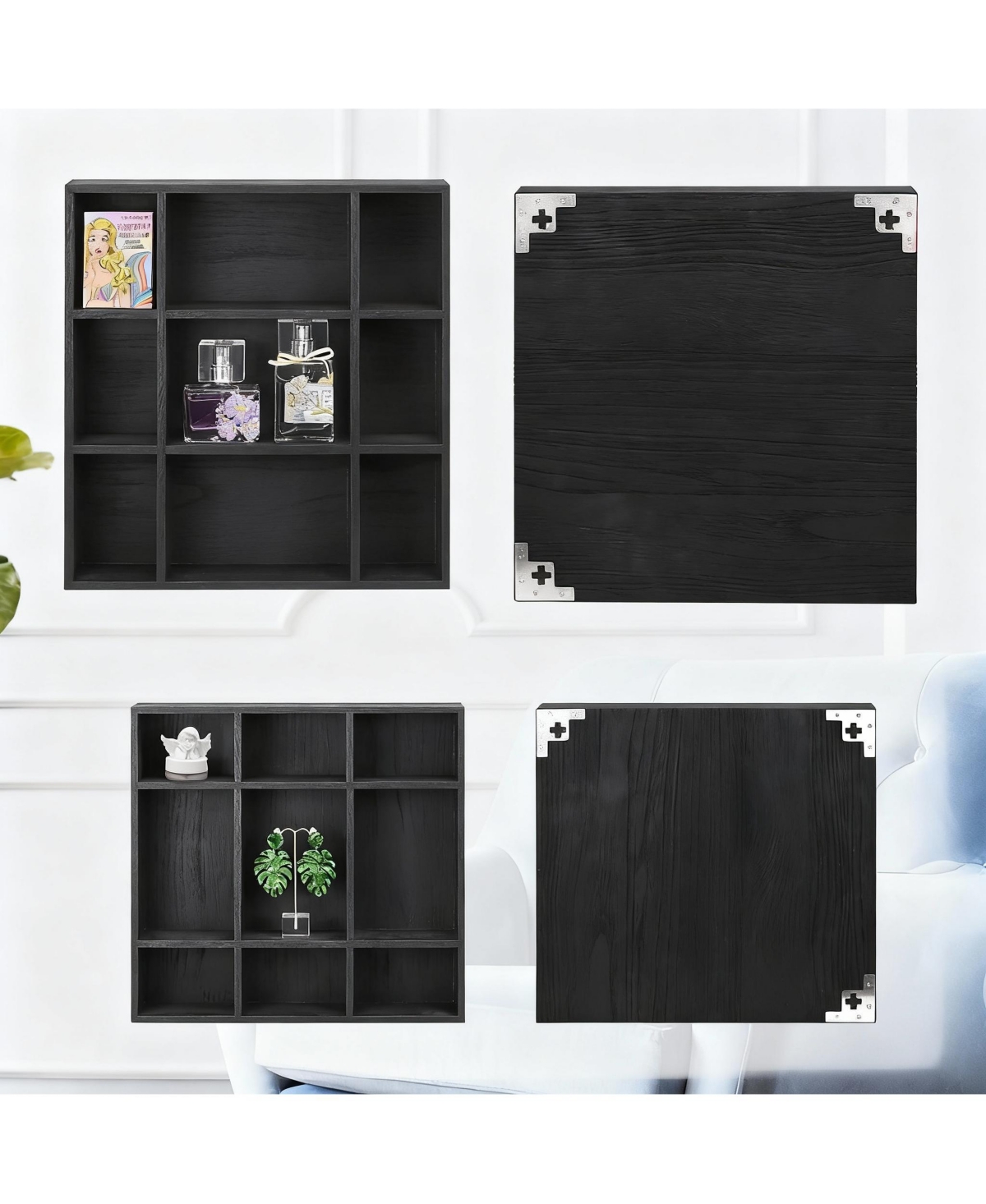 Yigii 3-Piece Adjustable Display Shelf for Collectibles,17 Compartments Collectibles