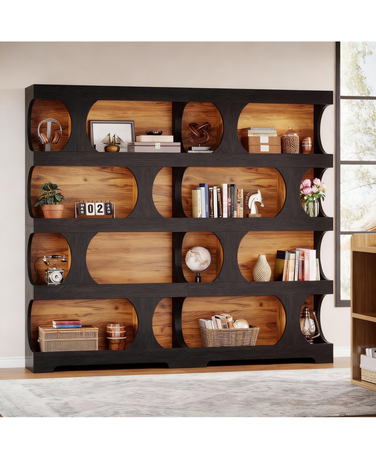 Yigii 4-Shelf Bookcase with Asymmetrical Design for Home Office or Living Room