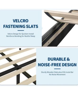 Bed Frame with Adjustable Headboard, Linen Fabric Upholstered and Wooden Slats Support, Platform Bed Heavy Duty Mattress Foundation