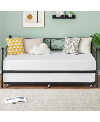Twin Daybed with Trundle, Metal Sofa Bed Frame, Heavy Duty Metal Slats