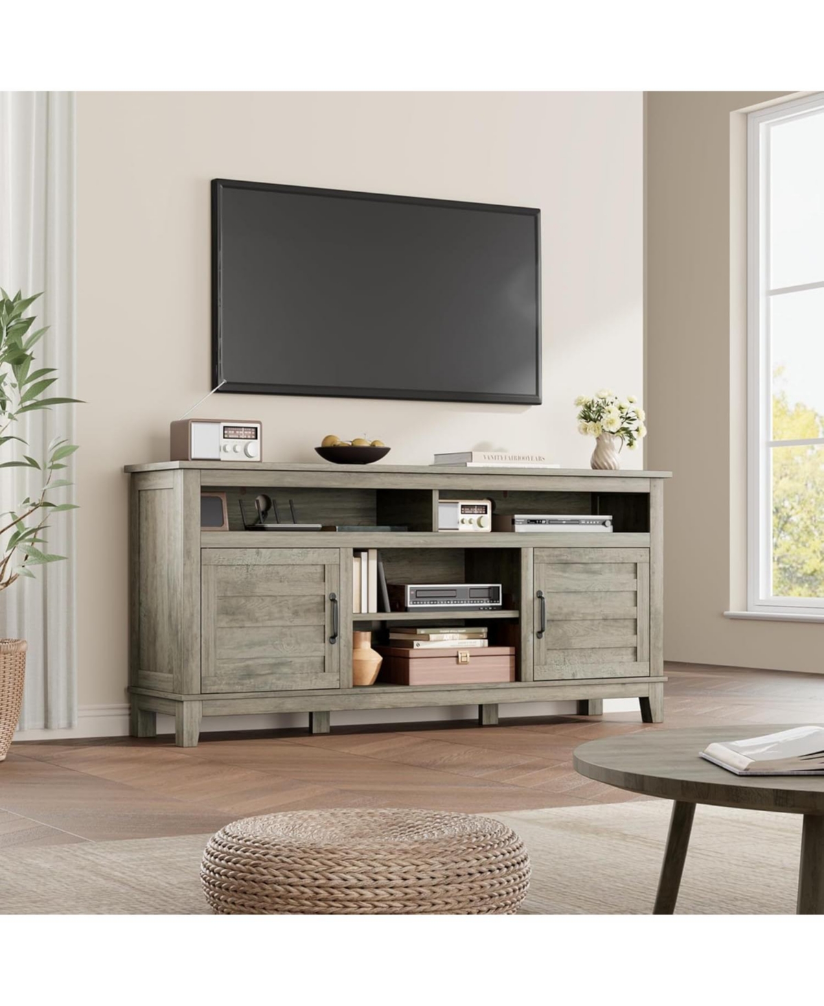 gaomon Tv Stand for 63 in, Entertainment Center with Adjustable Shelves, Farmhouse Cabinet Doors,for Living Room, Bedroom