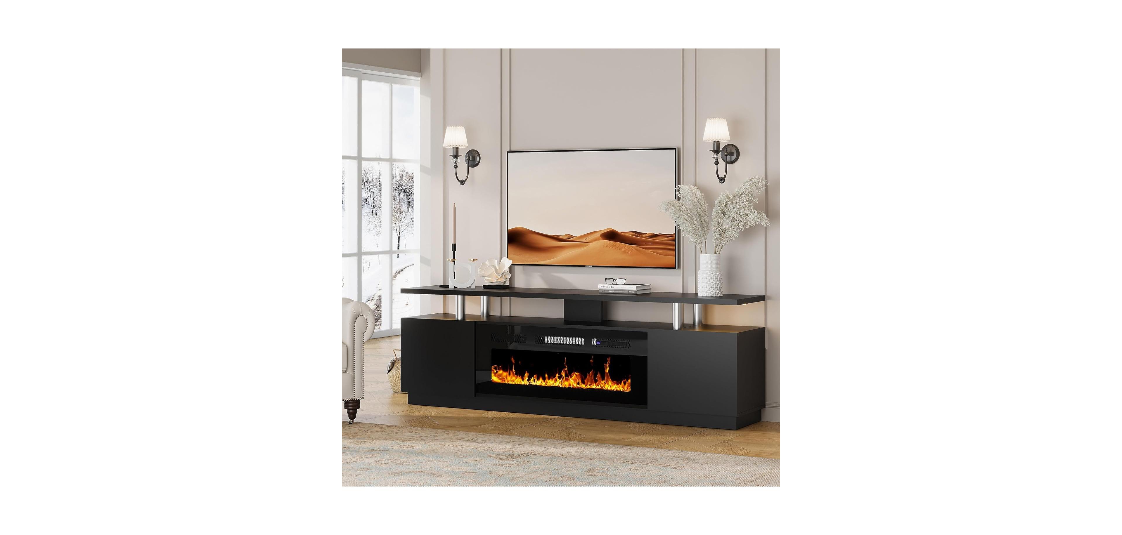 gaomon Fireplace Tv Stand for 70" Tv with 36" Fireplace Heater, Entertainment Center with Cabinets & Shelves, Media Console