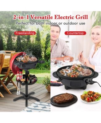 Electric BBQ Grill 1200W Indoor Outdoor Grill with 2-Zone Non-Stick Grilling Plate-Red
