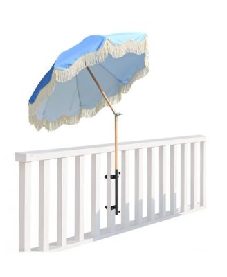 6Ft Vintage Floral Fringe Umbrella w/ Deck Holder Carry Bag Adjustable for Outdoor Balcony Deck Food Ice Cream Cart Mobile Stall