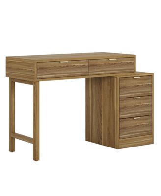 Makeup Vanity Desk with 5 Drawers, Modern Small Dressing Desk with Storage, Wood Make Up Table for Bedroom, Narrow Space (Without Mirror)