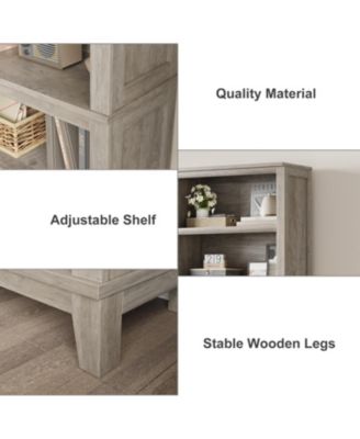 71" Tall 31.5" Wide 5-Tier Farmhouse Bookcase, Adjustable Shelves Wood Bookshelf with Wooden Legs