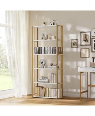 71" Industrial 6-Tier Wooden Bookshelf with Metal Frame, Large Open Storage Shelf for Living Room
