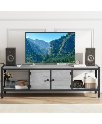 58" Wooden Farmhouse TV Stand for Bedroom, Fits 65" TVs, Cabinet with Open Storage Shelves