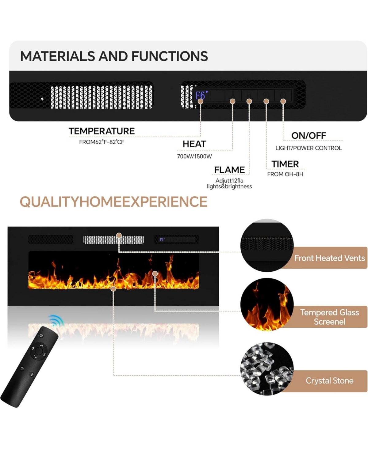 gaomon 70” Fireplace Tv Stand for 80 Inch Tv, Entertainment Center with 36” Electric Fireplace 12 Flame Colors