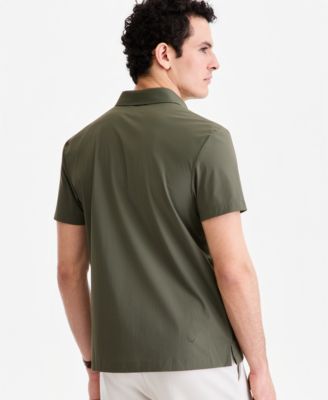 Men's Short-Sleeve Grid Texture Polo Shirt